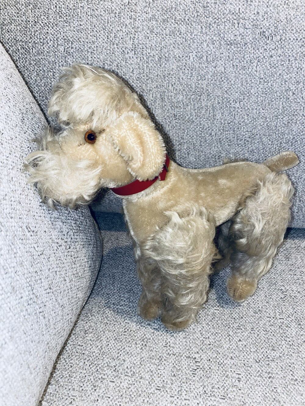 9” Vintage Steiff Made in Germany Dog Poodle Gray Stuffed Animal German Toy Old
